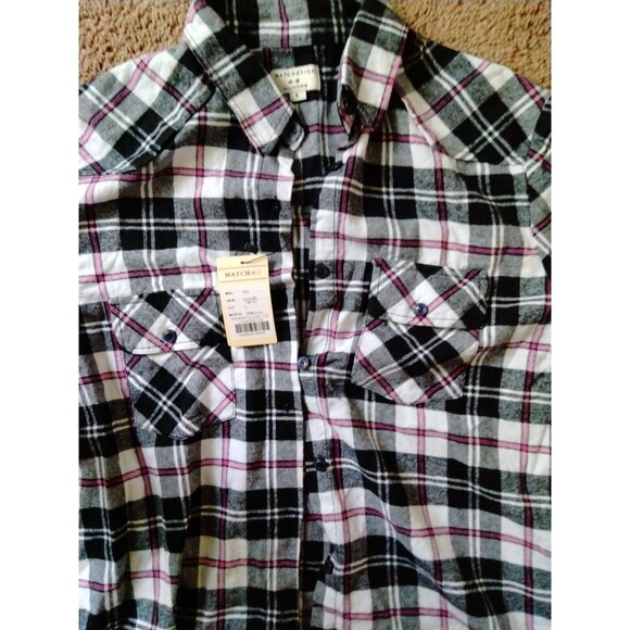MATCHSTICK Womans Plaid Shirt L White /Black/ Pink Long Sleeve Button Up Large - Picture 3 of 3